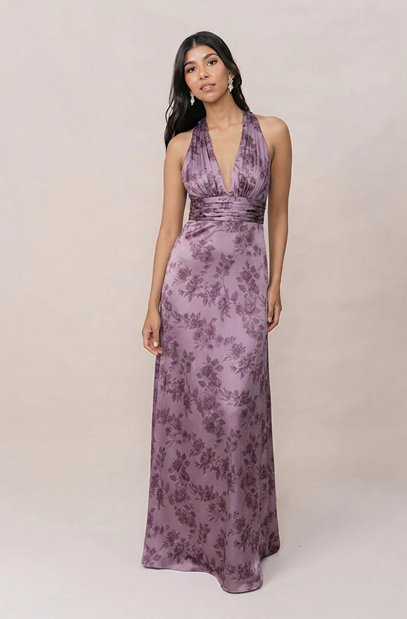 Dylan Satin Floral Print Dress | Revelry