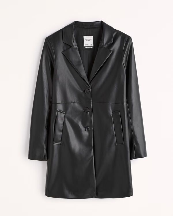 Long-Length Vegan Leather Coat | Abercrombie & Fitch (US)