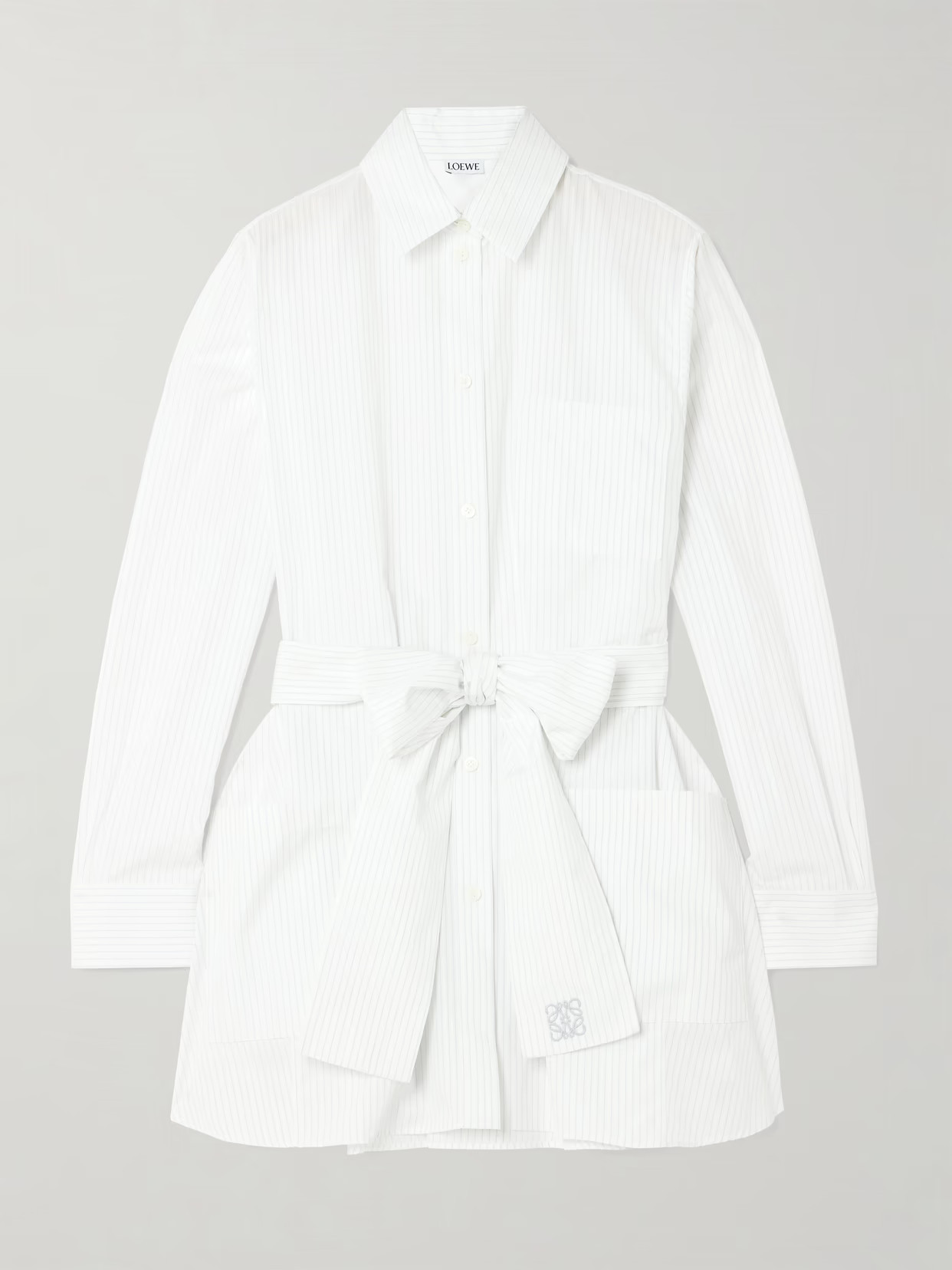 LOEWE - Belted Embroidered Pinstriped Cotton-poplin Shirt - White | NET-A-PORTER (UK & EU)