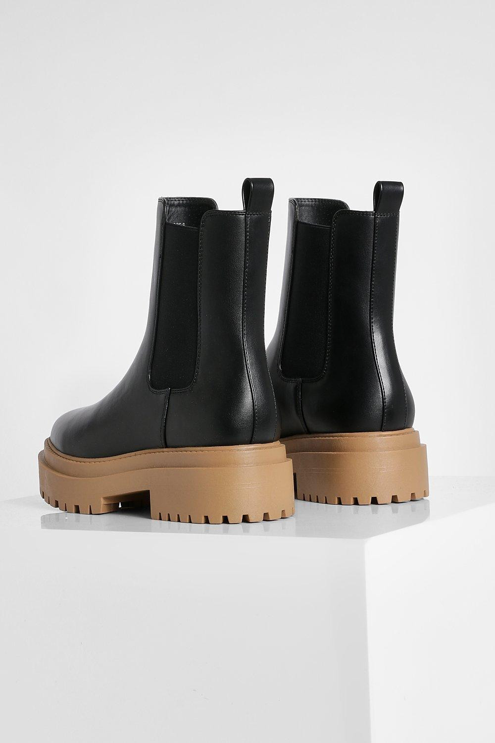 Contrast Sole Chunky Chelsea Boots | Boohoo.com (US & CA)