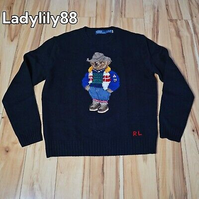 NWT Polo Ralph Lauren Cowboy Bear Knit Sweater Wool Knit Crew Neck $448 | eBay US