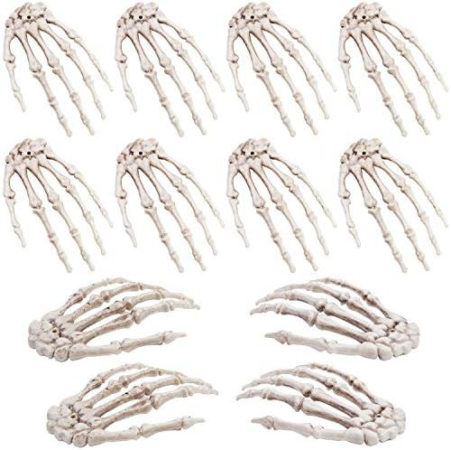 URATOT 12 Pieces Halloween Realistic Life Size Skeleton Hands Plastic Fake Human Hand for Bone Zombi | Amazon (US)
