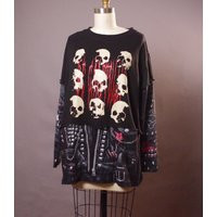 Skull Up-Cycled Sweatshirt, Halloween Skull Up-Cycled Clothing Skulls | Etsy (US)