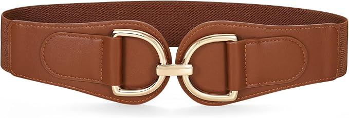 SANSTHS Vintage Women Stretchy Wide Belt Chunky Buckle Elastic Wide Waist Belts for Dresses Coats | Amazon (US)