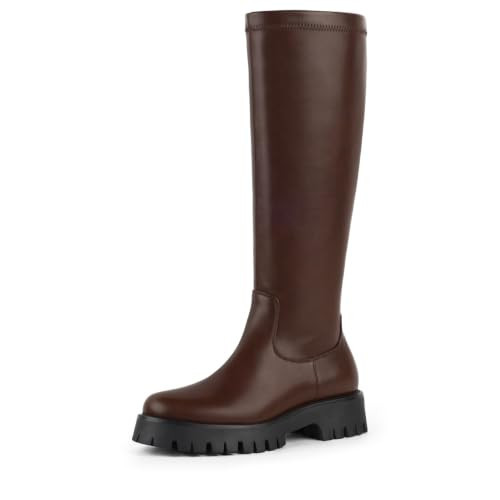 Brown Knee High Boots for Women, Wide Calf Stretch Riding Boots Size 9.5W | Amazon (US)
