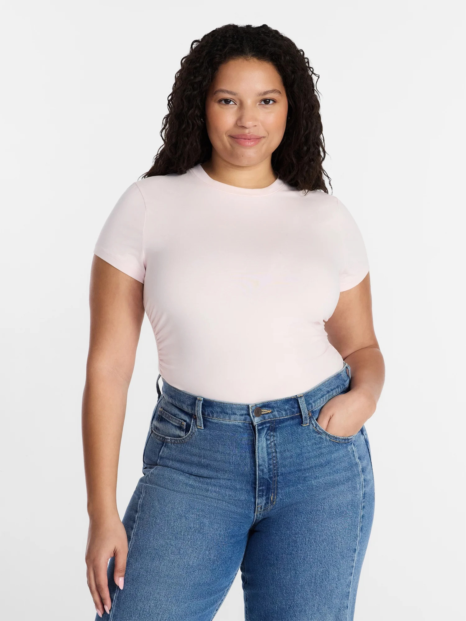 Time and Tru Women’s Ruched Tee with Short Sleeves, Sizes XS-XXXL | Walmart (US)