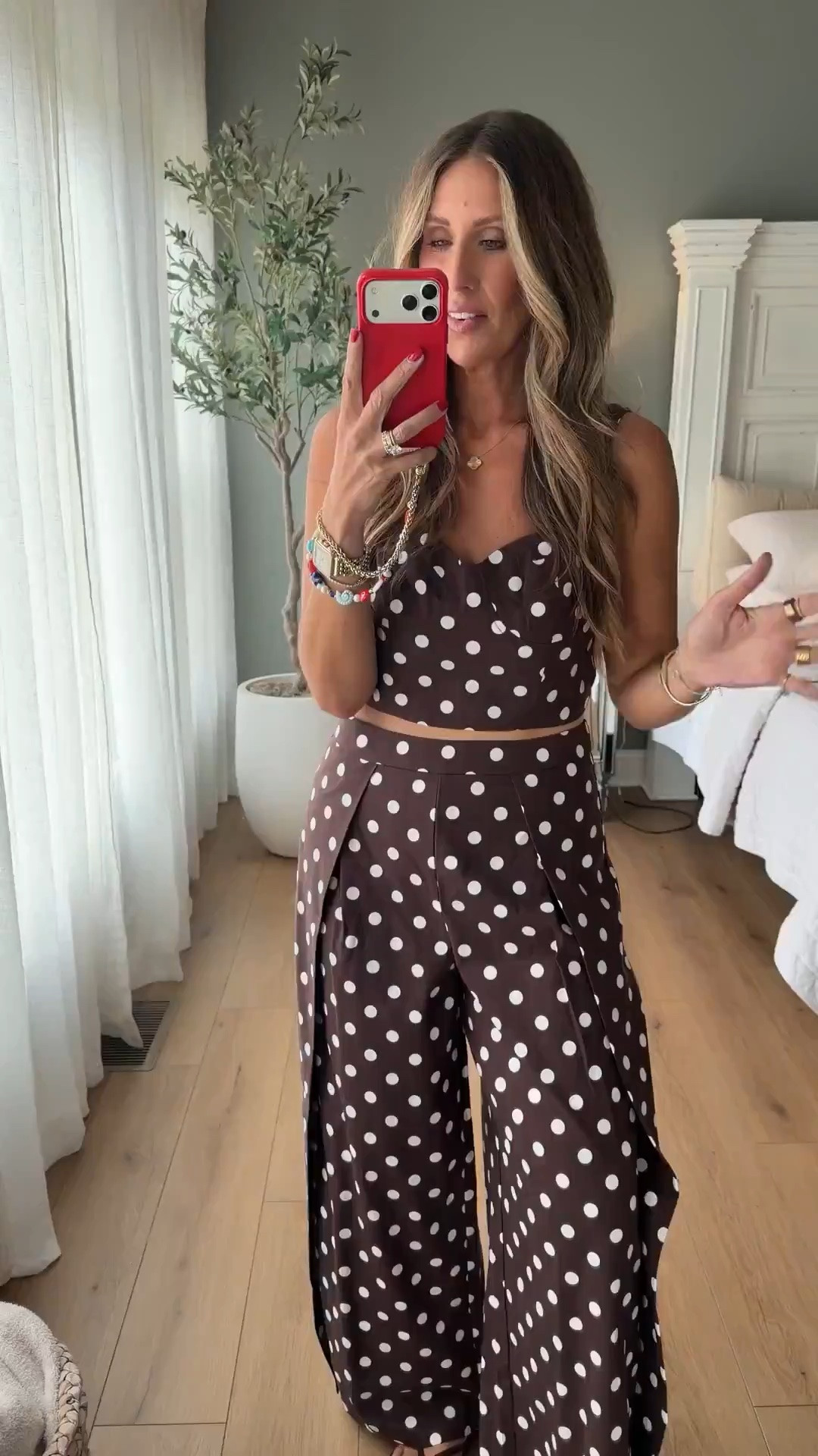 This chocolate brown polka dot set is such a fun statement for late summer into fall. I love the cropped top with the high rise wide leg pants because the proportions feel so flattering while the print keeps it playful.

polka dot matching set, chocolate brown outfit, wide leg pants, cropped top, fall transition outfit, printed matching set, women’s fall fashion, date night outfit, statement set, early fall style, TheMomInStyle

#LTKSeasonal #LTKootd