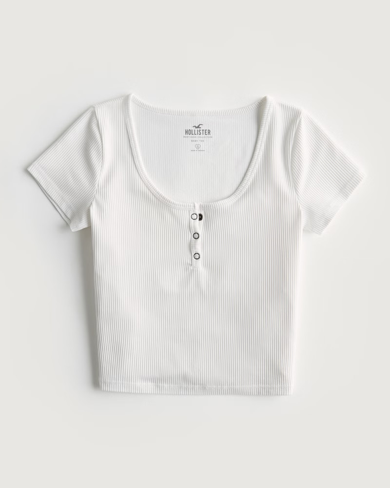 Women's Seamless Rib Fabric Henley T-Shirt | Women's Tops | HollisterCo.com | Hollister (US)