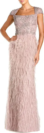Mac Duggal Embellished Cap Sleeve Feather Gown | Nordstrom | Nordstrom