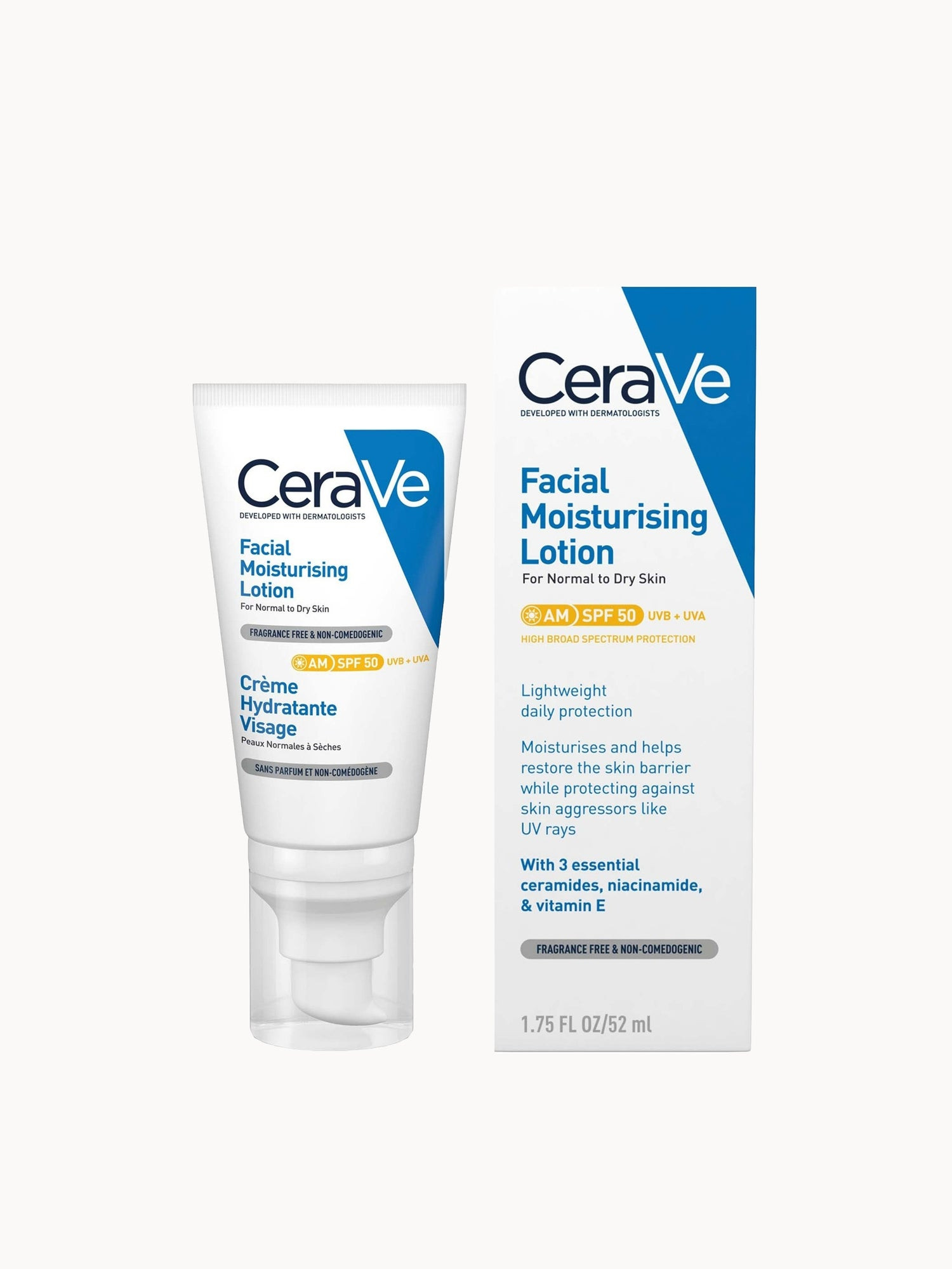 CeraVe AM Facial Moisturising Lotion SPF50 for Normal to Dry Skin 52ml | Look Fantastic (UK)