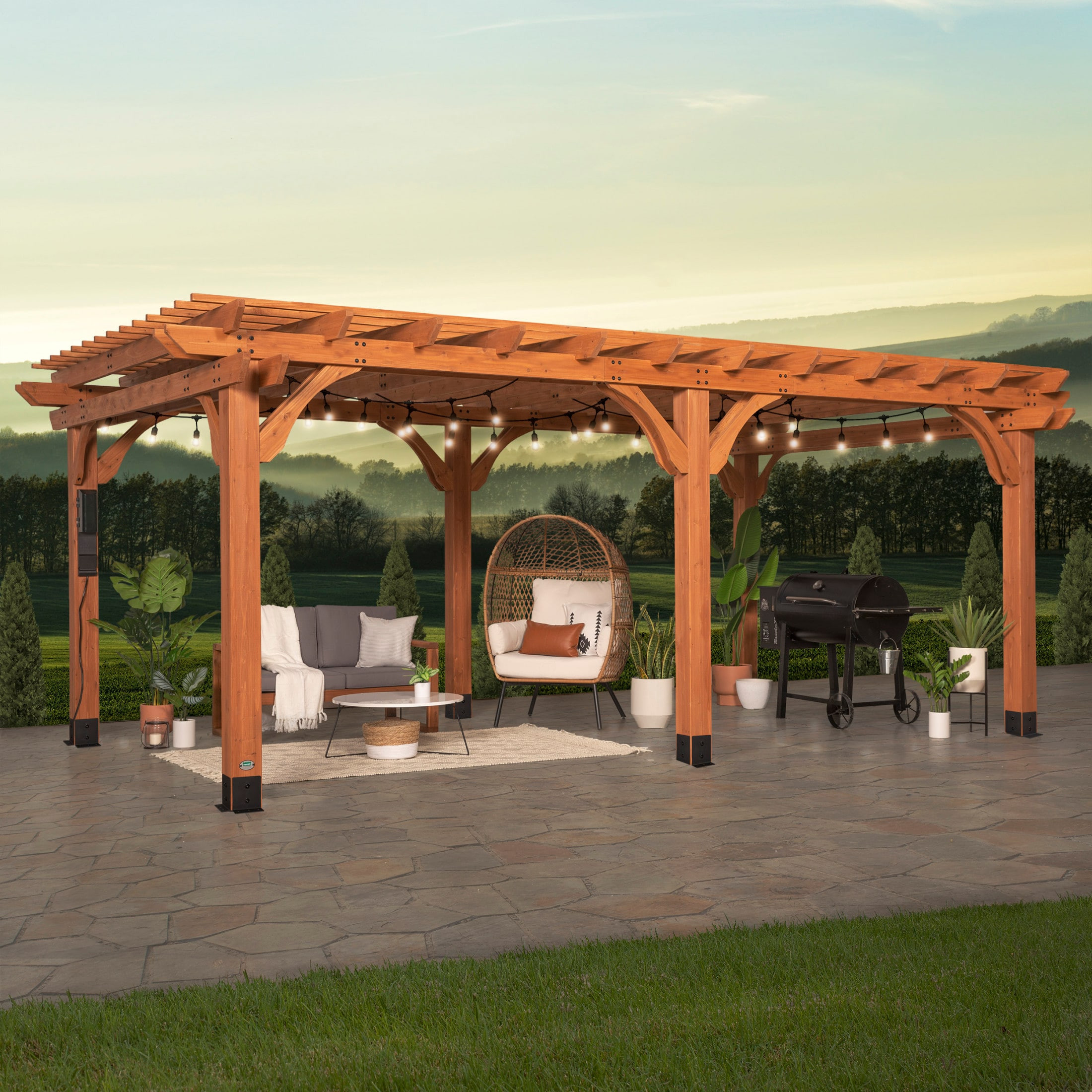 Backyard Discovery Beaumont 12-ft W x 20-ft L x 7-ft 8-in H Brown Wood Freestanding Pergola Large | 2101579COM | Lowe's