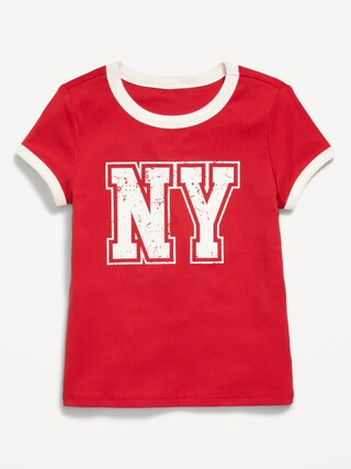 Fitted Short-Sleeve Ribbed Graphic Ringer T-Shirt for Girls | Old Navy (US)