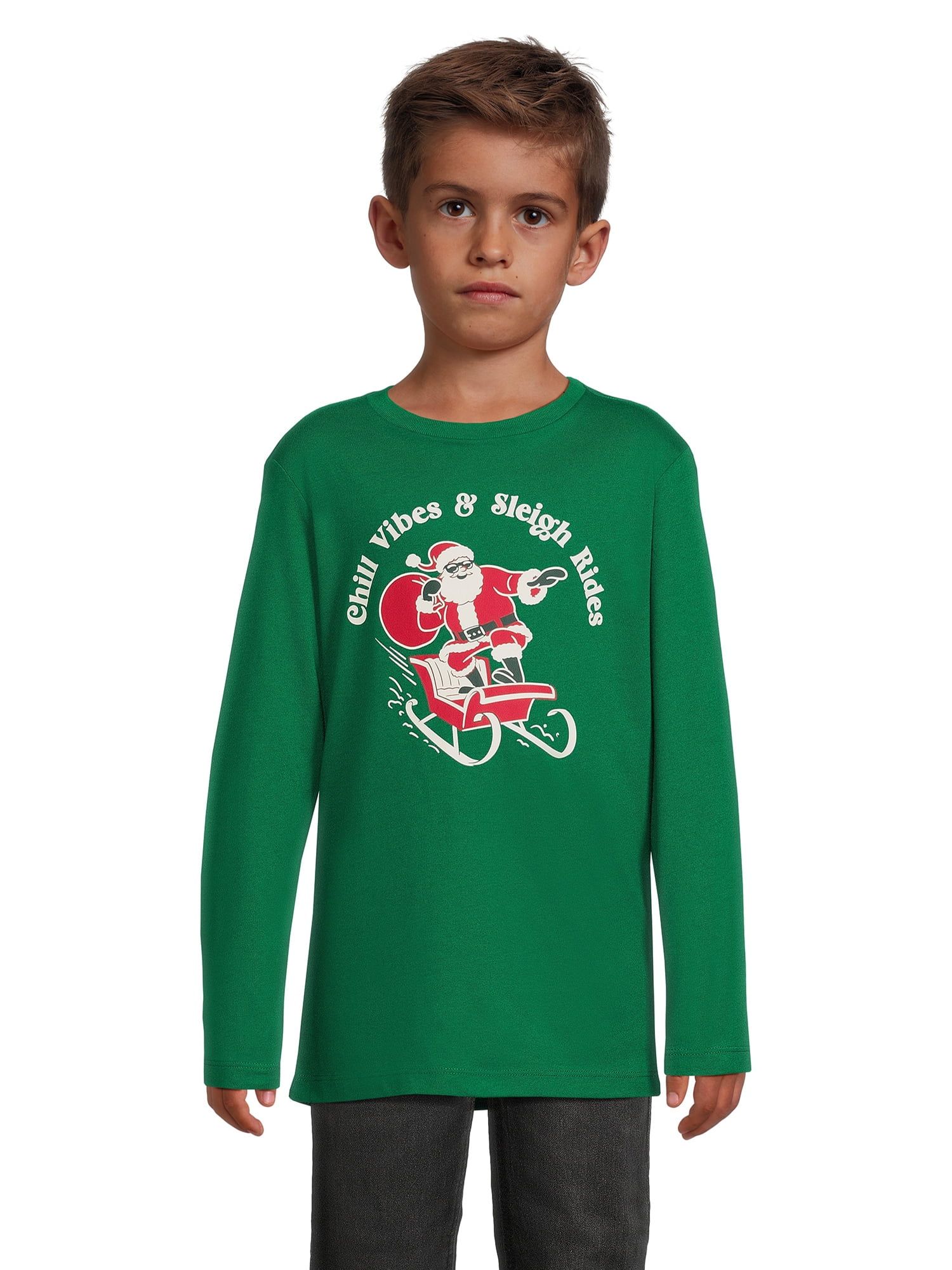 Holiday Time Boys Long Sleeve Christmas Graphic Tee Shirt, Sizes 4-18 & Husky | Walmart (US)