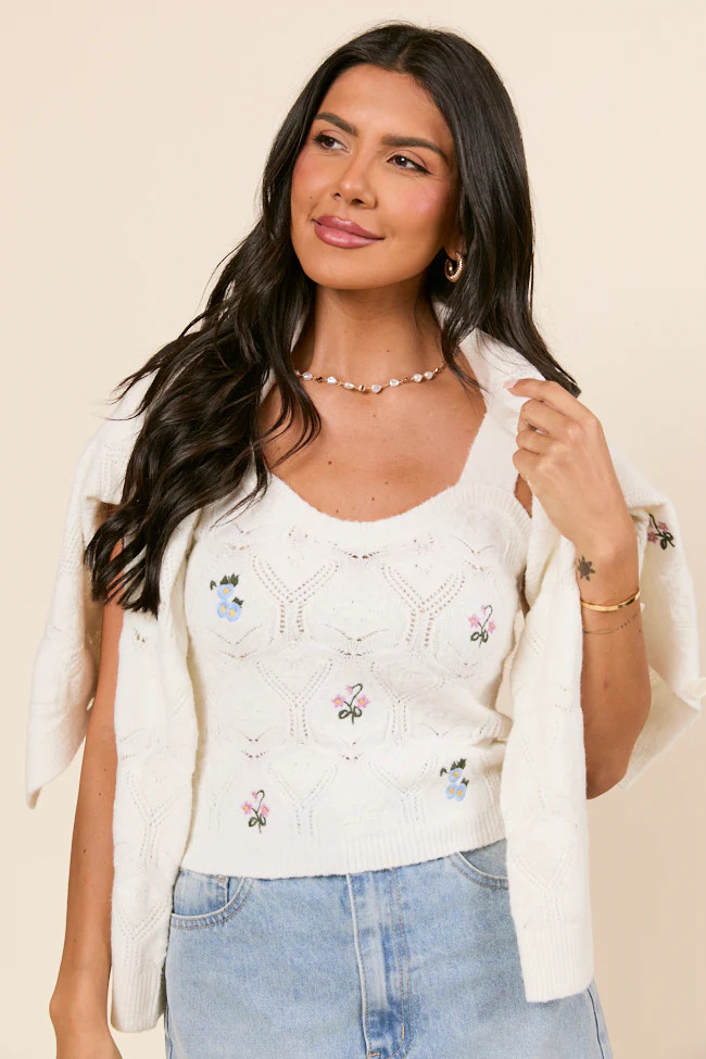 Kaitlyn Flower Embroidered Tank Top | Pink Lily