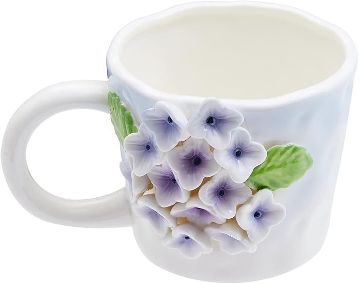 3D Flower Coffee Mug Blue Hydrangea Ceramic Cup,12 oz Cute Handmade Mugs,Christmas Birthday Surpr... | Amazon (US)