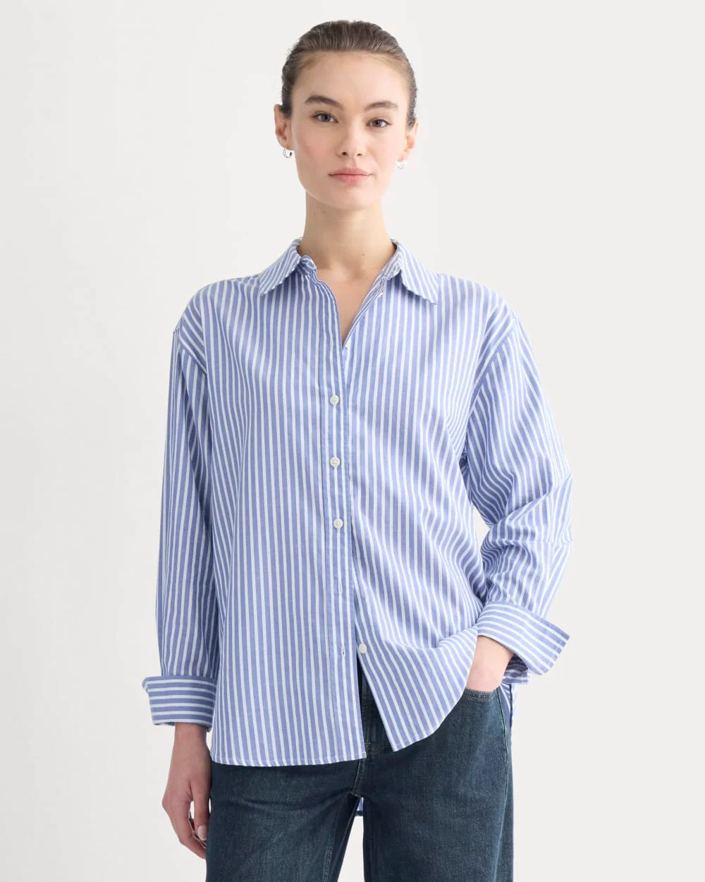 Everyday Shirt in Silky Cotton | Bone / Mazarine Blue | Everlane