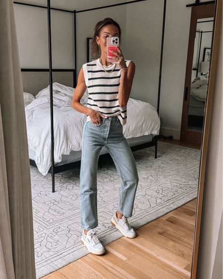 good denim + stripes + white sneakers = always a winning combo!🩷 

#denim #designerjeans #stripes #momoutfit #summeroutfit 

#LTKStyleTip