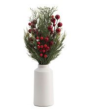 Berry And Pine Branches In Ceramic Pot | Marshalls