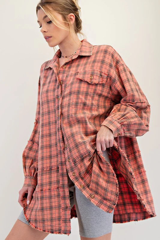 NEW!! Vintage Oversized Plaid Button Down Top | Glitzy Bella