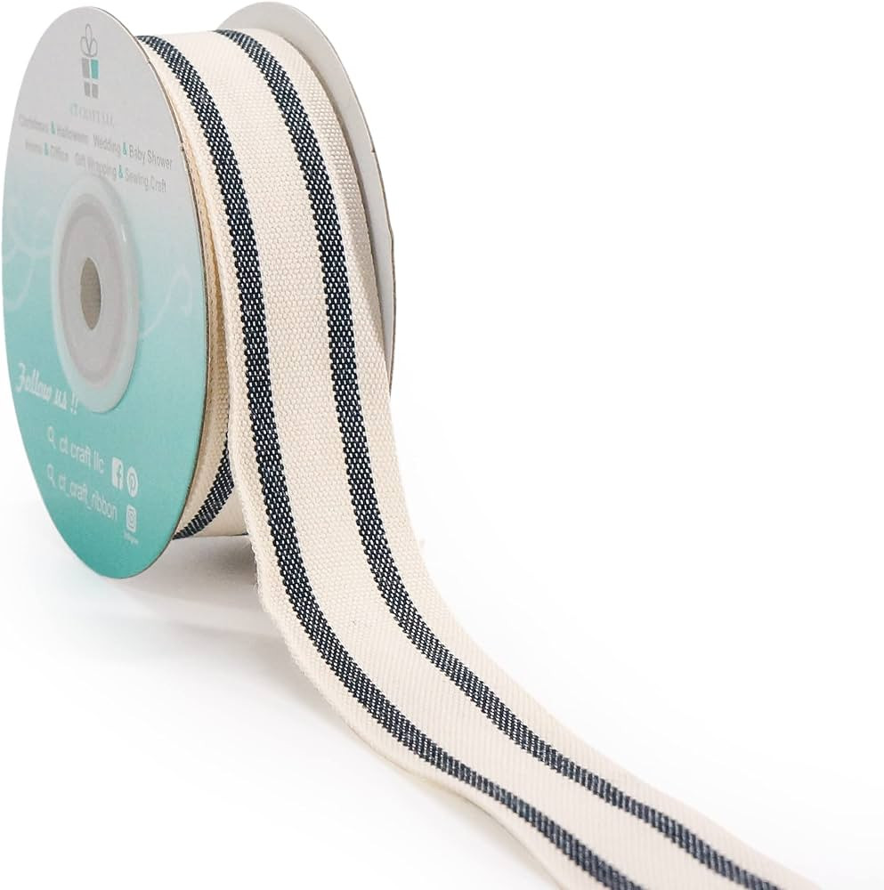 CT CRAFT LLC Ivory Cotton Black Stripes Ribbon 1" x 10 Yards for Home Décor Gift Present Wrappin... | Amazon (US)