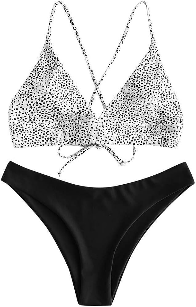 ZAFUL Women's Braided Straps Bikini Swimsuit Crossback Triangle Floral Brazilian Thong Bathing Su... | Amazon (US)