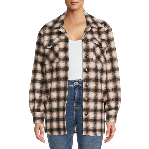 Time and Tru Women's Fleece Shacket - Walmart.com | Walmart (US)