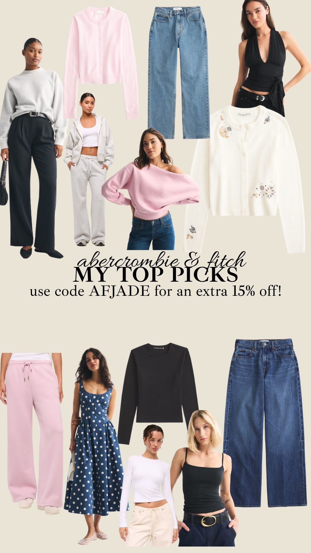 My top picks to shop on the Abercrombie & Fitch sale - use code AFJADE for an extra 15% off on top of the sale! I’m a UK size 12/14, 5ft4 and I wear the below sizes:
Trousers and jeans - 31R
Cardigans and jumpers - L
Skorts - L
Jogger sets - L in both
Tighter tops - M
Dresses - M

#LTKootd #LTKMidsize #LTKgrwm