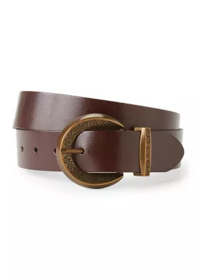 Frye Women's 35mm Engraved Buckle Belt, Brown, XL | Belk