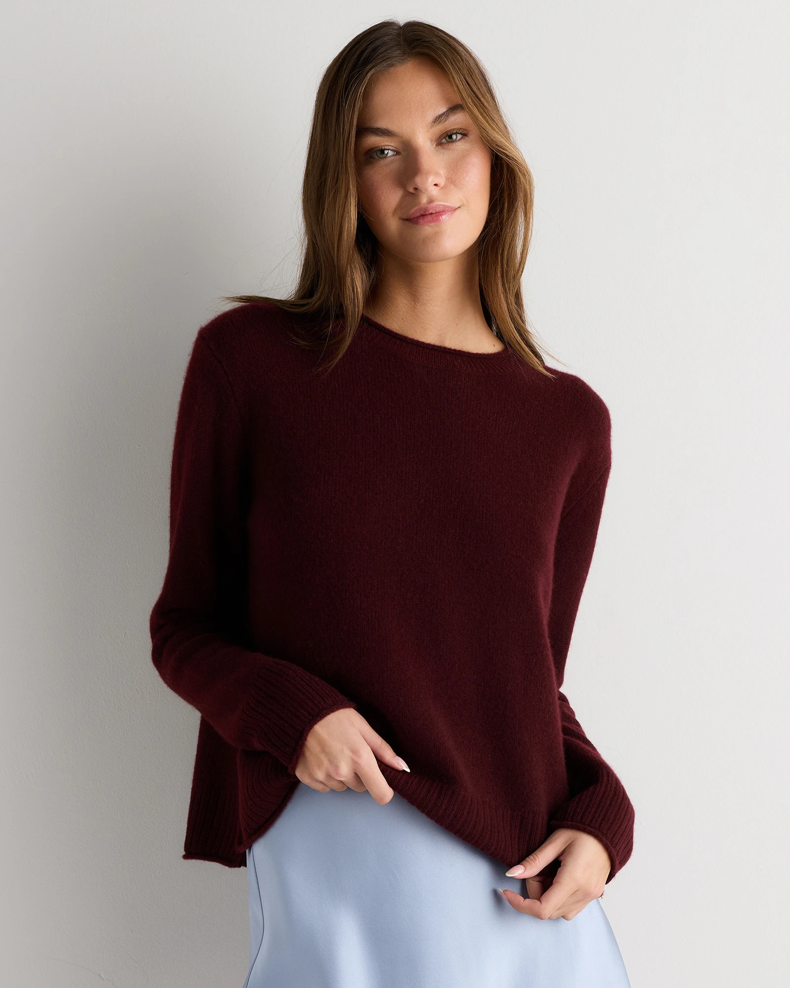 Quince | Women's Mongolian Cashmere Boxy Crewneck Sweater in Faded Denim, Size Large | Quince