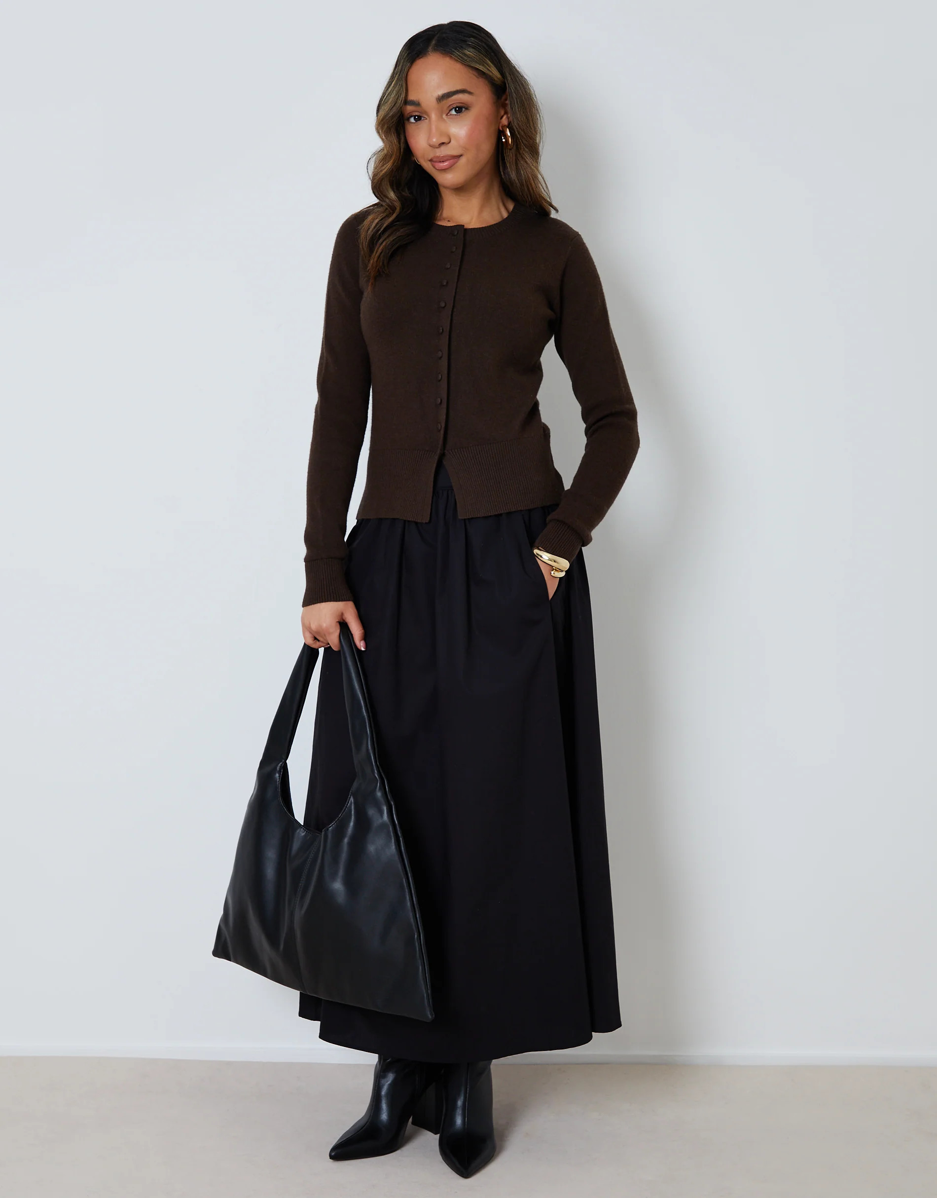 Cotton Poplin Skirt with Pockets in Black | Threadbare UK