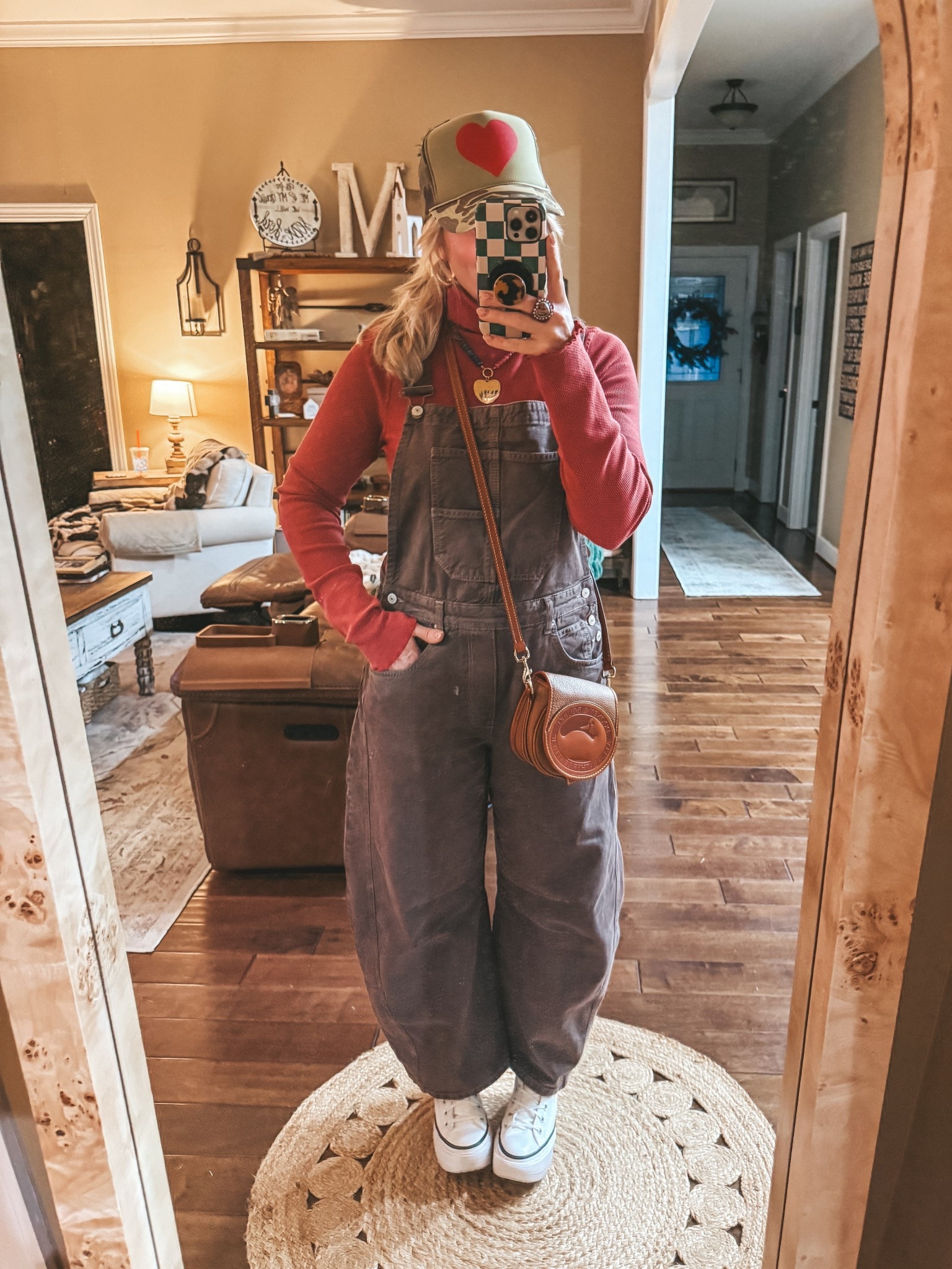 Love these overalls! Save on my beaded LOVE necklace and my gold hoops with code MANDIE. 
Overalls M
Turtleneck M
Converse I size down 

#LTKOver40 #LTKootd