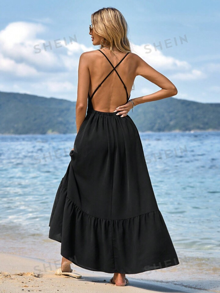 SHEIN VCAY Vacation Cross Back Spaghetti Strap Dress | SHEIN