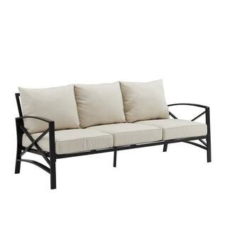 Kaplan Oil Rubbed Bronze Outdoor Metal Sofa with Oatmeal Cushions | The Home Depot