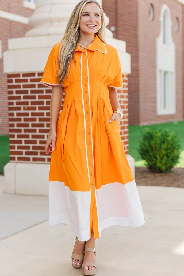 Best Dressed Orange & White Midi Dress | The Mint Julep Boutique