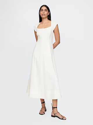 Linen-Blend Cap-Sleeve Midi Dress | Gap (US)