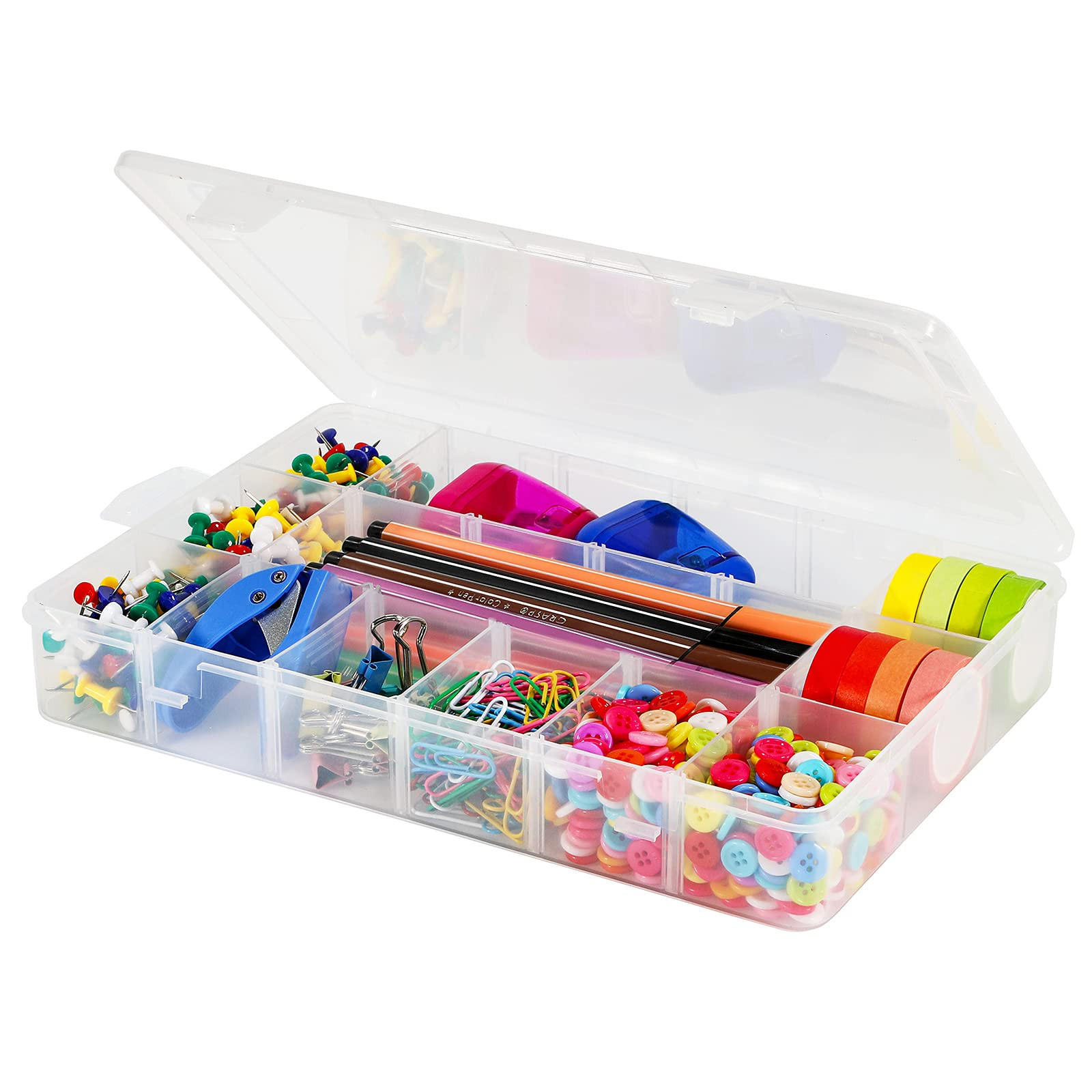 18 Grids Plastic Organizer Box with Dividers, Clear Compartment Container Storage for Washi Tapes... | Amazon (US)