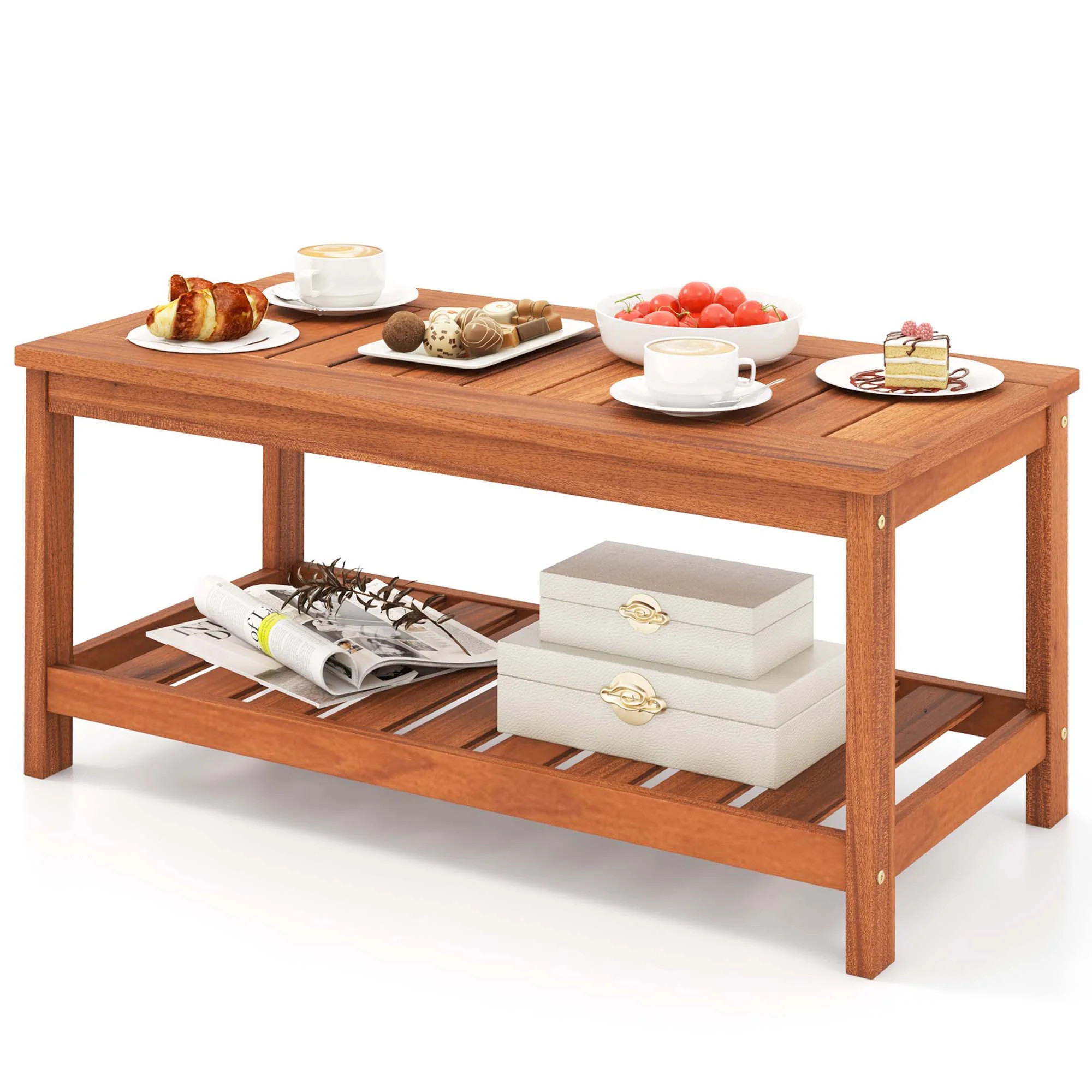 Costway 2-Tier Outdoor Solid Wood Coffee Table | Walmart (US)