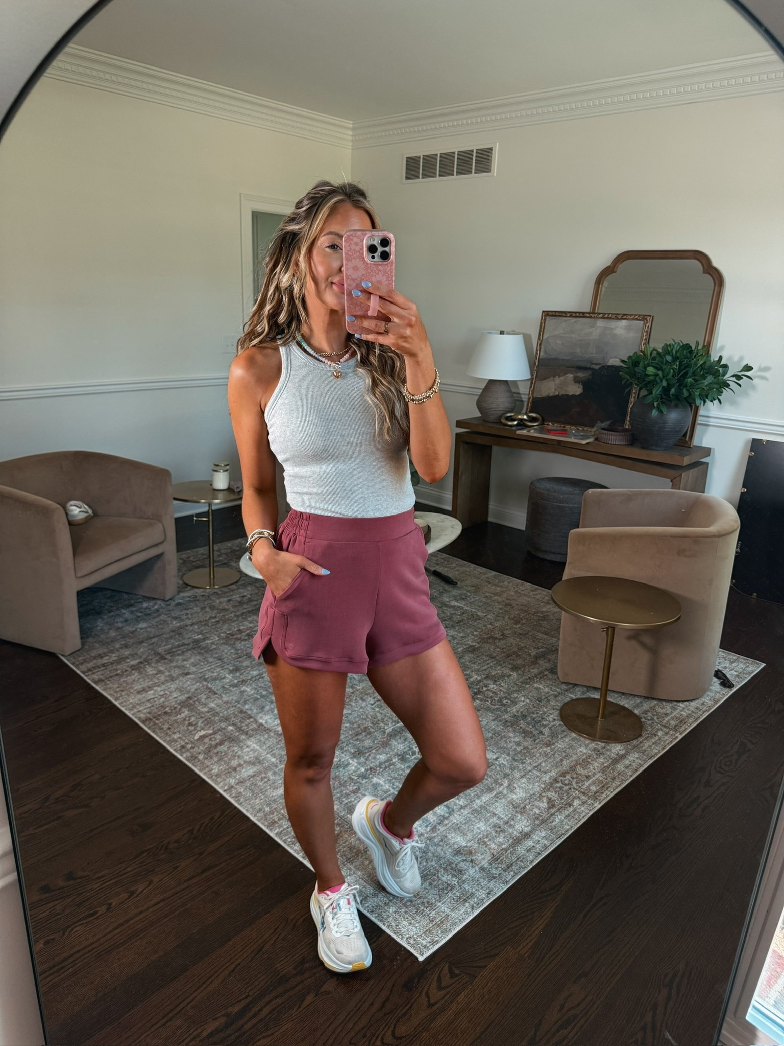 Cute casual and comfy! The material that these shorts are made of is SO good I bought them in 4 colorways! Wearing this color with a padded tank and my favorite Hoka sneakers!

#LTKdayinmylife #LTKfitnessgoals #LTKmorningroutine