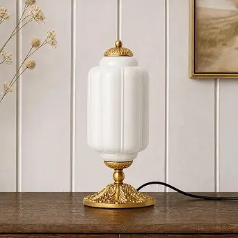 Milk Glass Table Lamp, White 15" | Vintage Brass, Accent Lamp, Classic Large Nightstand Bedside L... | Amazon (US)