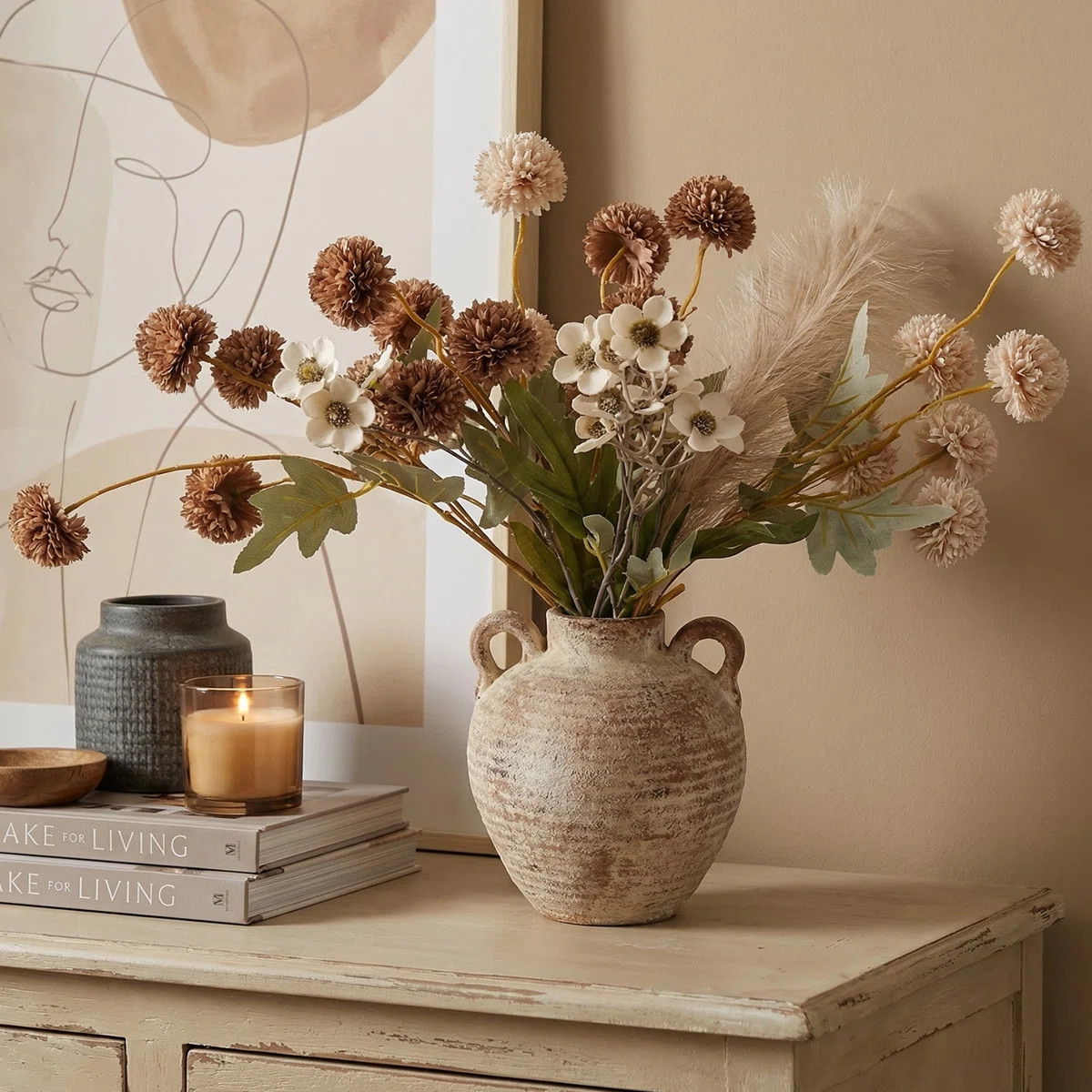 Ceramic Flower Vase Farmhouse Rustic Vase Decorative Pottery Terracotta Vases for Home Decor Tabl... | Wayfair North America