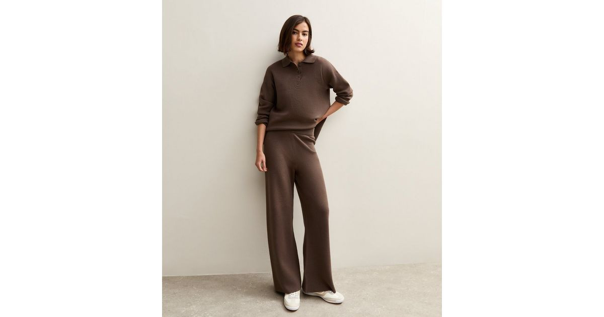 Brown Wide Leg Compact Knit Trousers | New Look | New Look (UK)