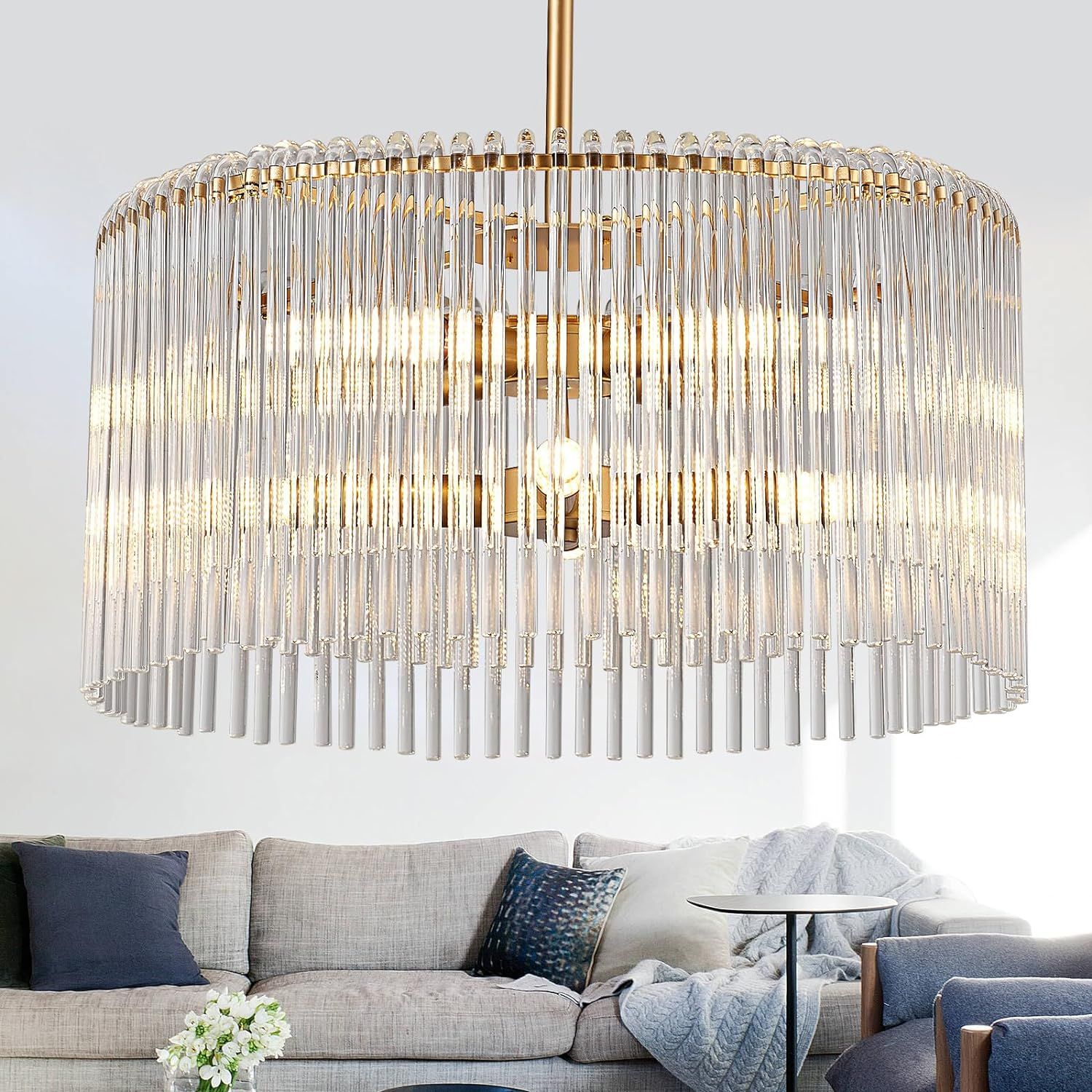 20.47" Round Glass Chandeliers Dining Room Gold Modern Glass Chandelier 8-Lights for Living Room ... | Amazon (US)