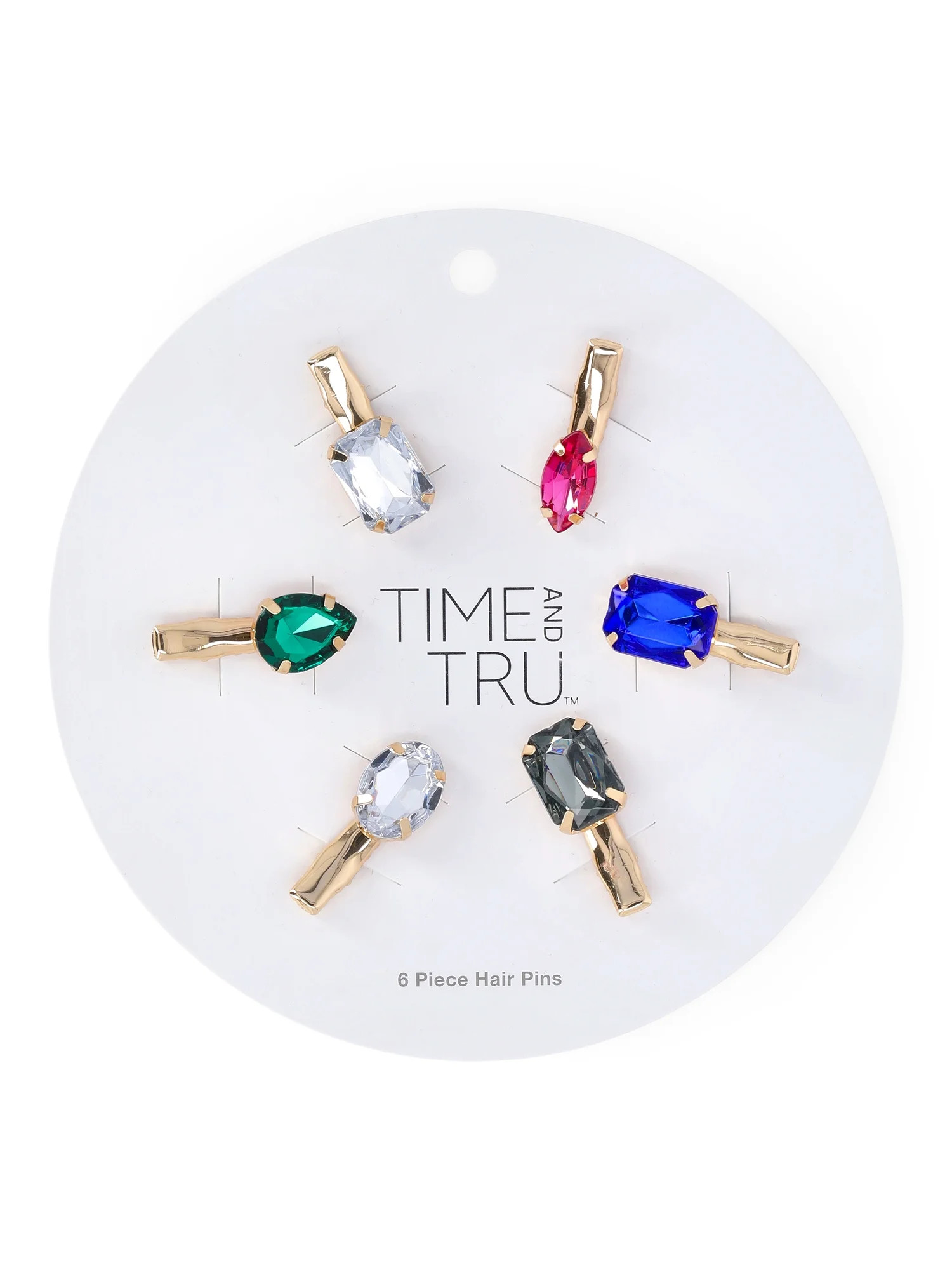 Time and Tru Women's Faux Gemstone Embellished Mini Hair Clips, 6-Pack | Walmart (US)