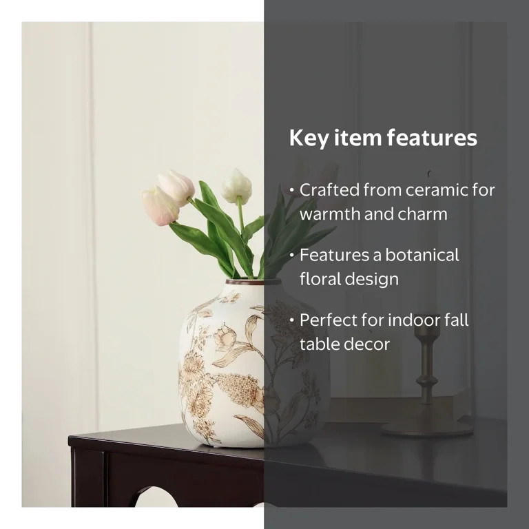 Home Decor Collection Sterling & Noble Home White Ceramic Brown Floral Painted Tabletop Vase | Walmart (US)