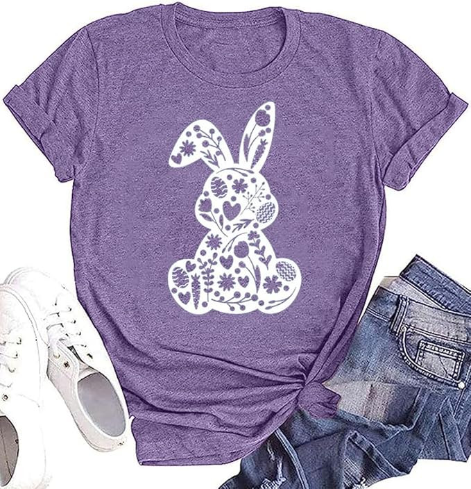 Easter Various Bunny Shirts for Women Easter Egg Leopard Bunny Graphic Tee Spring Cute Tops, Larg... | Amazon (US)