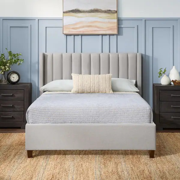 Brookside Adele Vertical Upholstered Bed with Wingback Headboard - Bed Bath & Beyond - 32808801 | Bed Bath & Beyond
