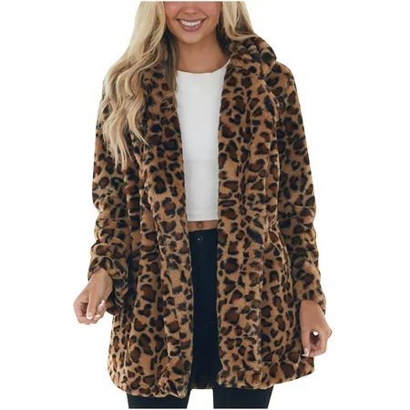gakvbuo Leopard Fur Coat For Women Beth Dutton Fluffy Faux Fur Winter Coat Long Sleeve Outwear Parka | Walmart (US)
