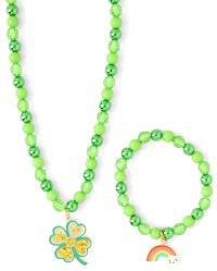 Girls St. Patrick's Day Beaded Necklace And Bracelet 2-Piece Set | The Children's Place  - MULTI ... | The Children's Place