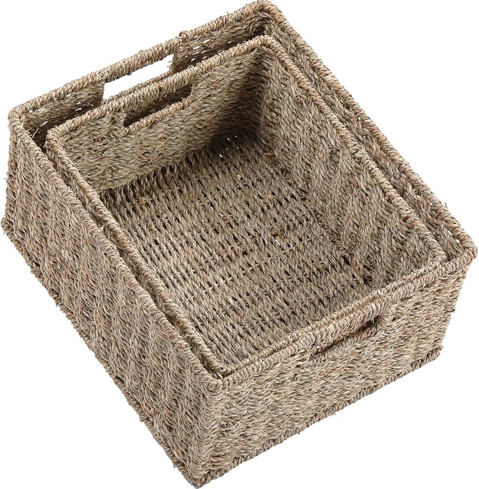 HOONEX Large Wicker Baskets for Storage, Seagrass Baskets with Dual Handles, Woven Baskets for St... | Amazon (US)