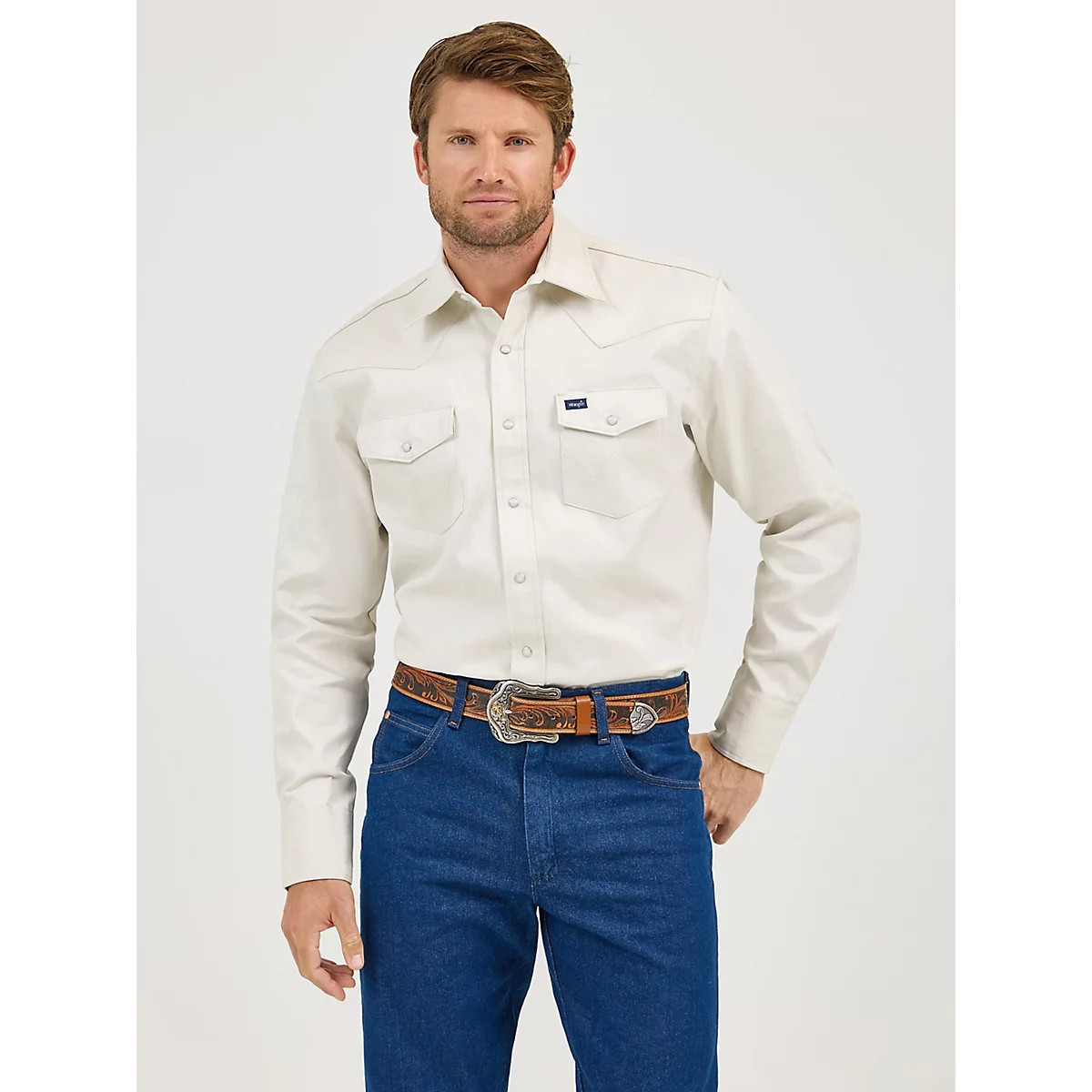 Cowboy Cut® Firm Finish Twill Western Snap Work Shirt in Stone | Wrangler